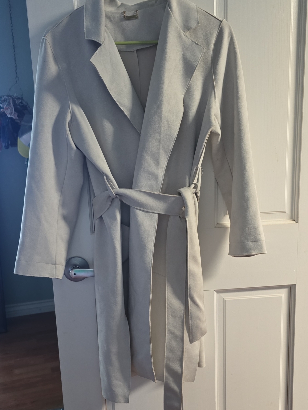 Tahari Light Gray Wrap Trench Coat with Belt